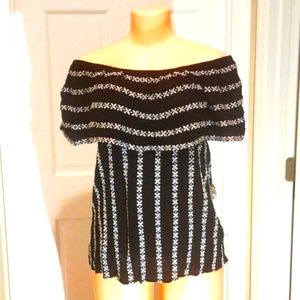 Embroidered off Shoulder blouse size S black white
